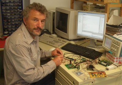 Figure 4: The author working with Piezo-Elements and Embedded System.