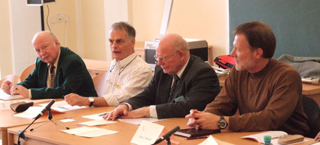 Left to right: Gerhard Chroust, secretary general; Matjaz Mulej, president; Gerard de Zeeuw past secretary/treasurer and past president; and Gary Metcalf, vice-president.