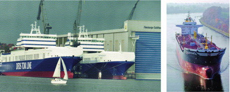 Figure 2: Left: RoRo ferries by Flensburger Schiffbau Gesellschaft; right: Double hull tanker by Lindenau Werft.