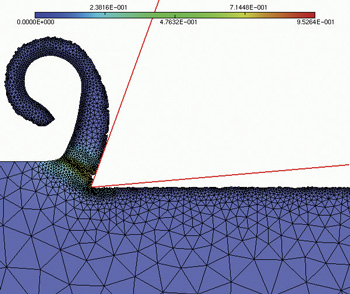 Simulation of orthogonal cutting using standard Abaqus behaviour law.  © Projet GAMMA / UTT