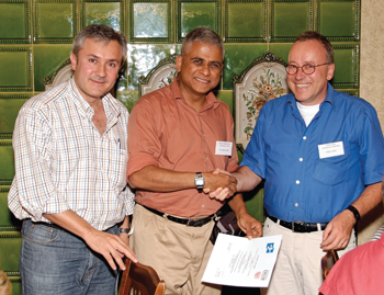 From left: Pedro Merino ERCIM FMICS Working Group coordinator and workshop co-organiser; Ganesh Gopalakrishnan winner of the FMICS best paper award; and Stefan Leue, University of Konstanz, workshop co-organiser. 