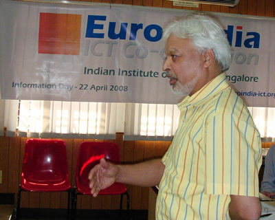 Professor Jamadagni, Chairman, Centre for Electronic Design & Technology (CEDT), Indian Institute of Sciences (IISc), Bangalor at the the first EuroIndia Information Day held in Bangalore on 22 April 2008. 