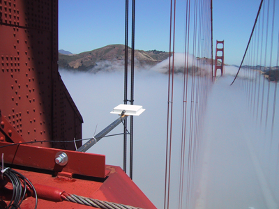 Figure 1:  Mote antenna for the accelerometer package at the top of the South tower of the Golden Gate bridge.