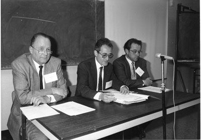 The ERCIM founding fathers Gerhard Seegmüller (GMD), Alain Bensoussan (INRIA) and Cor Baayen (CWI) in 1989.